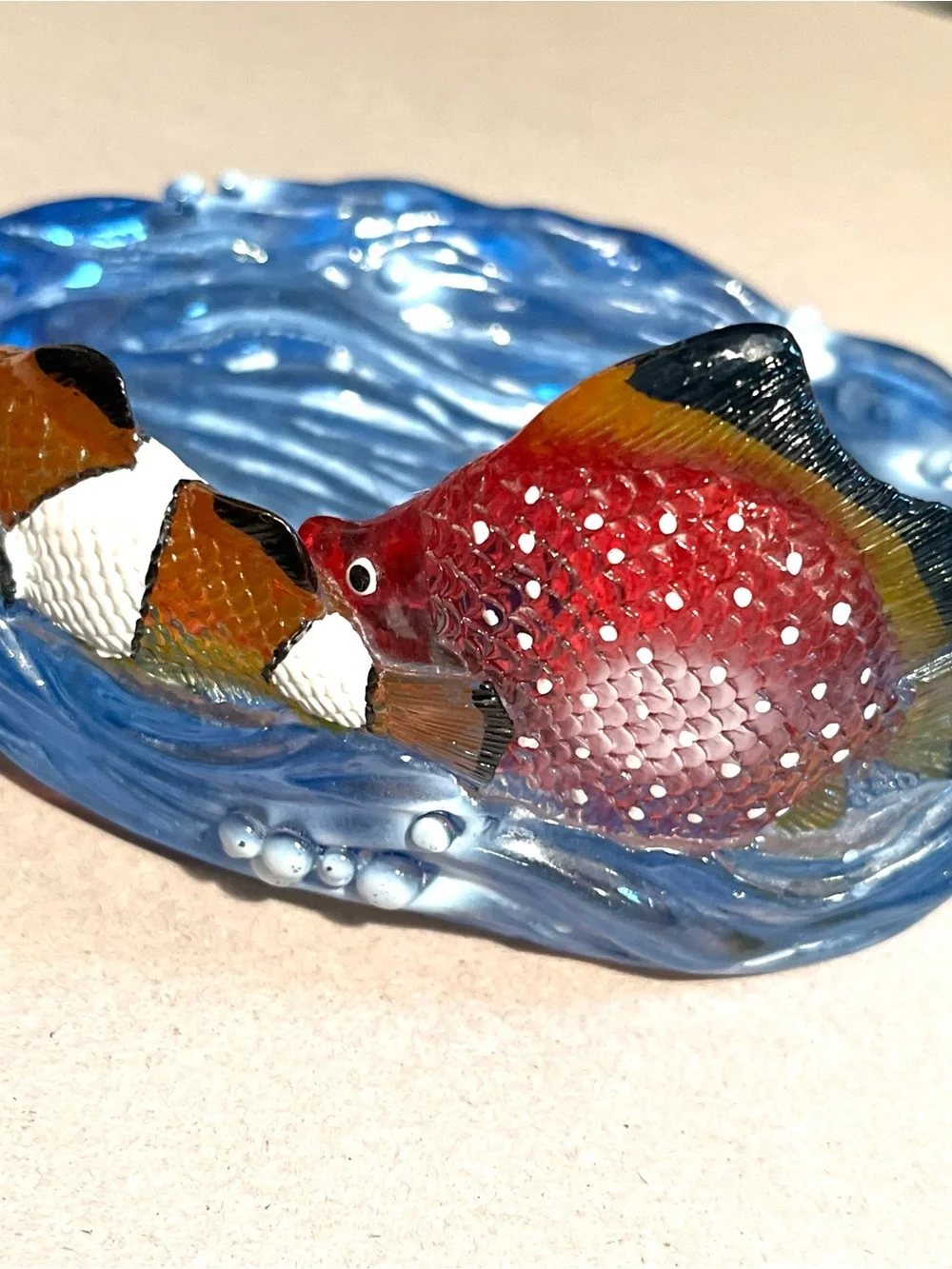 Vtg 3D Acrylic Ocean Sea Life Coral Reef Tropical Fish Waves Soap/Trinket Dish